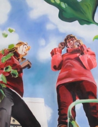 „Telefonieren – Silvia und ich im Garten", 2004, Öl auf Leinwand, 160 x 124 cm